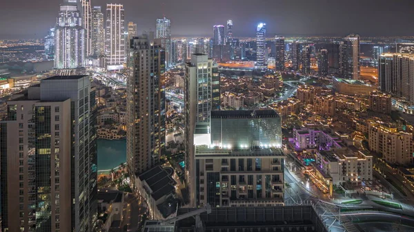 Panorama Showing Aerial View Big Futuristic City Night Business Bay — Stock Fotó