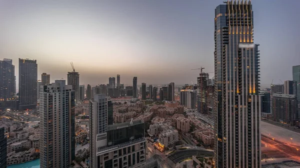 Aerial Panoramic View Big Futuristic City Night Day Transition Business — Fotografia de Stock