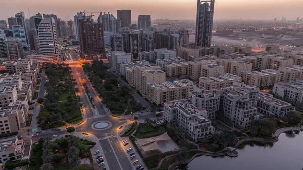 Skyscrapers Barsha Heights District Low Rise Buildings Greens District Aerial — Foto de Stock