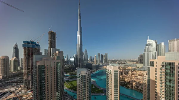 Panorama Showing Dubai Downtown Skyline Cityscape Tallest Skyscrapers Aerial Construction — Foto de Stock