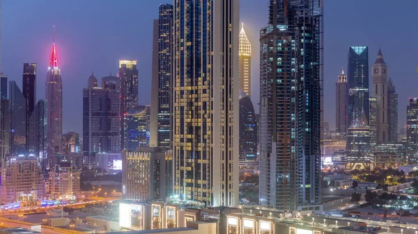 Row Tall Buildings Sheikh Zayed Road Difc District Aerial Day — Fotografia de Stock