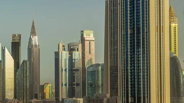 Sol Reflejado Desde Edificios Altos Alrededor Sheikh Zayed Road Antena —  Fotos de Stock