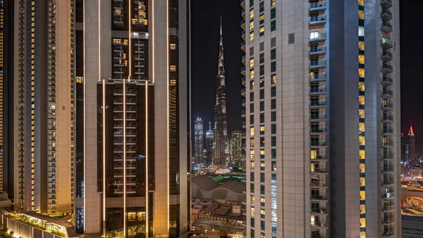 Panorama Showing Tallest Skyscrapers Earth Hour Downtown Dubai Located Bouleward —  Fotos de Stock