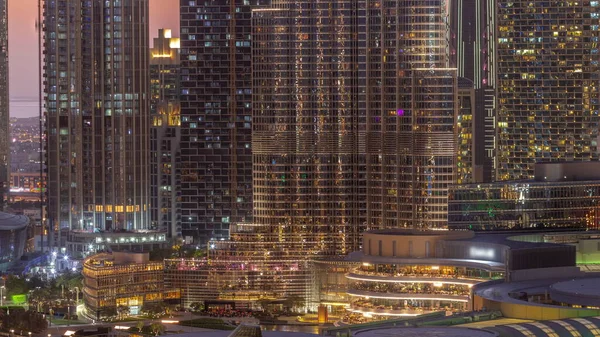 Shopping Mall Exterior Reastaurants Day Night Transition Sunset Dubai United — Stockfoto
