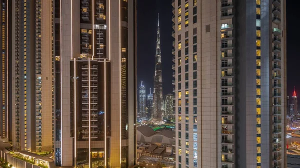 Panorama Showing Tallest Skyscrapers Earth Hour Downtown Dubai Located Bouleward — Foto Stock