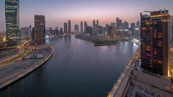 Городской Пейзаж Небоскребов Деловом Районе Дубая Панорамным Видом Водный Канал — стоковое фото