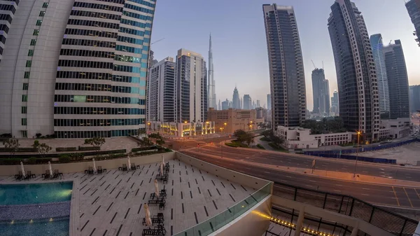 Aerial Panorama Dubai Downtown Difc Skyscrapers Busy Traffic Intersection Business — Stock Fotó