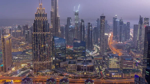 Aerial View Tallest Towers Dubai Downtown Skyline Highway Day Night — Stock Fotó