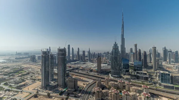 Panorama Showing Aerial View Tallest Towers Dubai Downtown Skyline Highway — Fotografia de Stock