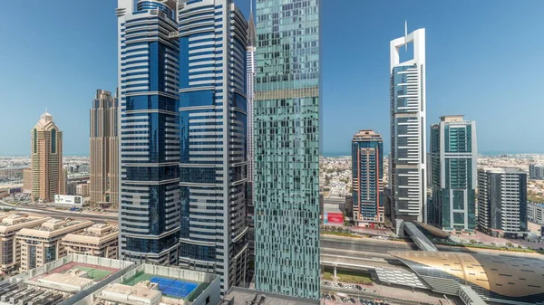 Panorama Showing Aerial View Dubai International Financial District Many Skyscrapers — Stock Photo, Image
