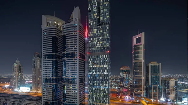 Panorama Showing Aerial View Dubai International Financial District Many Illuminated —  Fotos de Stock