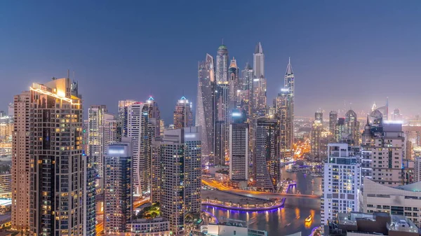 Вид Різні Хмарочоси Найвищому Рецепційному Блоці Дубай Марина Дня Ніч — стокове фото