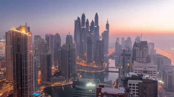 View Various Skyscrapers Tallest Recidential Block Dubai Marina Aerial Night —  Fotos de Stock
