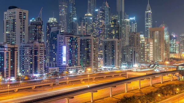 Dubai Marina Bloco Mais Alto Arranha Céus Dia Noite Transição — Fotografia de Stock
