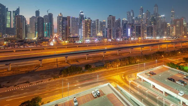 Dubai Marina Tallest Block Skyscrapers Day Night Transition Aerial Panoramic — Photo