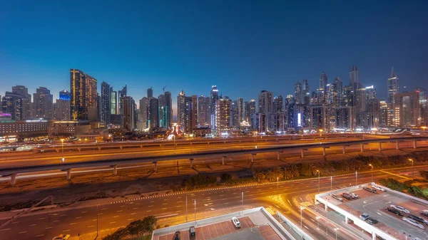Panorama Dubai Marina Tallest Block Skyscrapers Day Night Transition Aerial — Stock Photo, Image