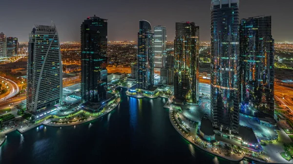Високі Житлові Будівлі Району Jlt Протягом Всієї Ночі Частина Дубай — стокове фото