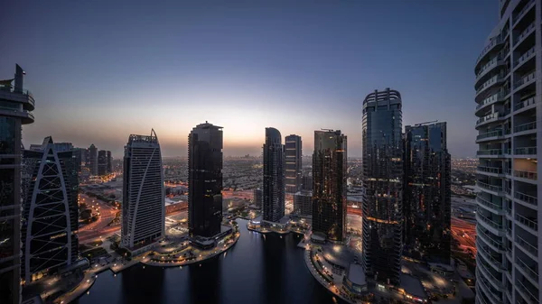 Tall Residential Buildings Panorama Jlt District Aerial Night Day Transition — Photo