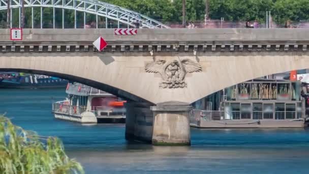Puente Jena Sobre Río Sena Timelapse París Francia Conecta Campo — Vídeos de Stock