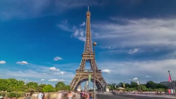 Vista Torre Eiffel Desde Puente Jena Timelapse Hyperlapse París Francia — Vídeos de Stock