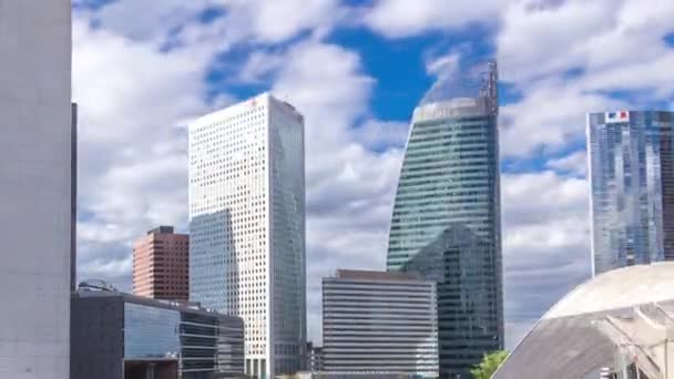Square Modern Skyscrapers Timelapse Hyperlapse Defence Business District Paris Francja — Wideo stockowe