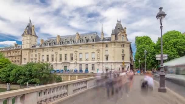 Building Cour Cassation Traffic Saint Michel Bridge Timelapse Hyperlapse Paris — Stock Video