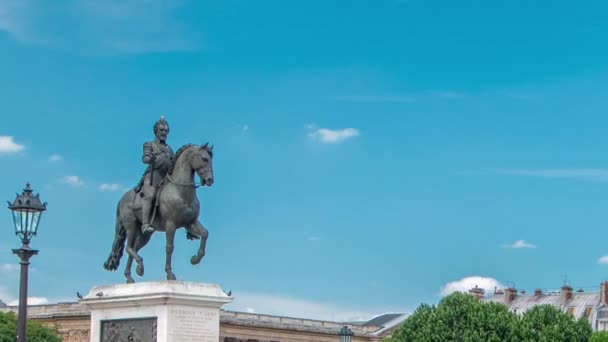 Statua Equestre Enrico Pont Neuf Timelapse Parigi Francia Traffico Sulla — Video Stock