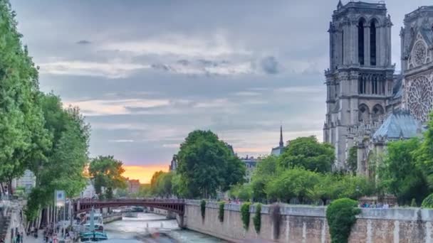 Vista Sul Tramonto Sulla Cattedrale Notre Dame Paris Timelapse Francia — Video Stock