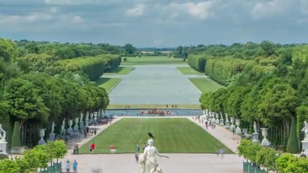 Latona Fontänen Versailles Trädgård Timelapse Frankrike Utsikt Ovanifrån Med Turister — Stockvideo
