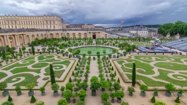 Château Versailles Célèbre Avec Beaux Jardins Fontaines Aériennes Timelapse Haut — Video