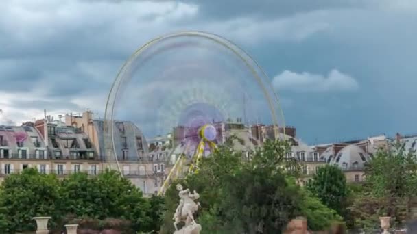 Ferris Wheel Roue Paris Tuileries Garden Timelapse Paris France Tuileries — Stock Video
