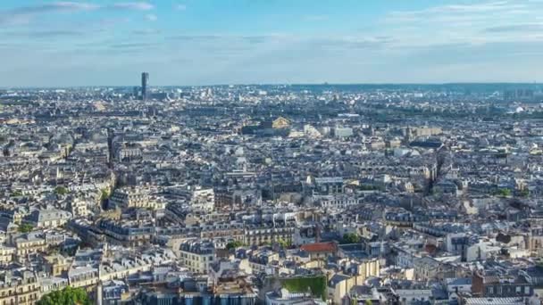 Panorama Paris Timelapse Eiffel Tower France Aerial Top View Montmartre — Stock Video