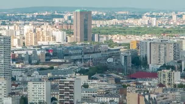 Панорама Парижа Высоты Времени Франция Поезда Прибывают Станцию Вид Сверху — стоковое видео