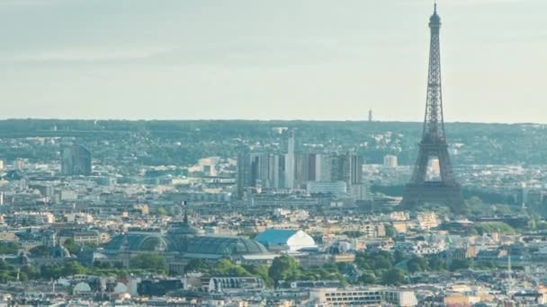 Panorama Paris Från Ovan Timelapse Med Eiffeltornet Frankrike Flyg Ovanifrån — Stockvideo