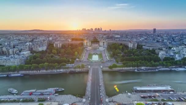 Západ Slunce Nad Trocadérem Časově Plyne Palais Chaillot Vidět Pohledu — Stock video