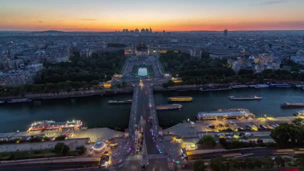 Vue Aérienne Sur Trocadéro Jour Nuit Avec Palais Chaillot Depuis — Video