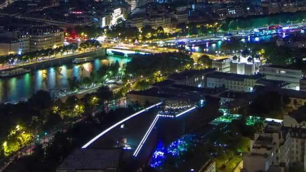 Aerial Night Timelapse Вид Париж Сіті Сену Мостами Знятими Верхній — стокове відео