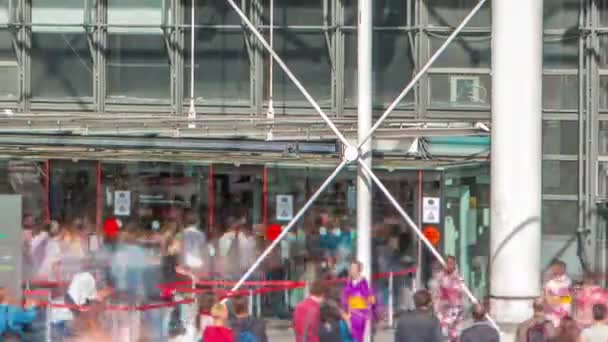 Vstup Centra Georgese Pompidoua Paříži Francii Dav Lidí Dlouhé Frontě — Stock video