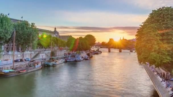 Letecký Pohled Pont Des Arts Paříži Při Západu Slunce Pont — Stock video