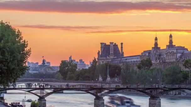 Uitzicht Pont Des Arts Parijs Bij Zonsondergang Timelapse Van Pont — Stockvideo
