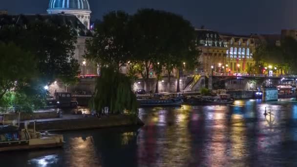 Seine Pont Des Arts Dome Institut France Night Timelapse Pont — 비디오