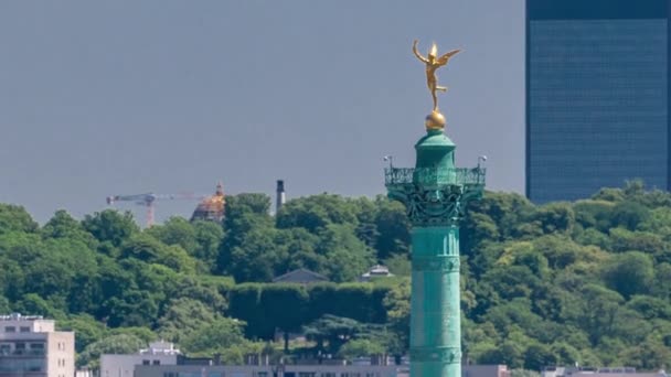 Panorama París Timelapse Con Columna Bastilla Vista Aérea Desde Plataforma — Vídeo de stock