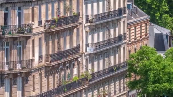 パリのタイムラプスは アラブ世界研究所デュ モンドアラベビルの展望台からサリー橋への交通量です 空中からの眺め 夏の日に緑の木 フランス — ストック動画