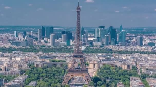 Aerial View Montparnasse Tower Eiffel Tower People Viewpoint Defense District — Stock Video