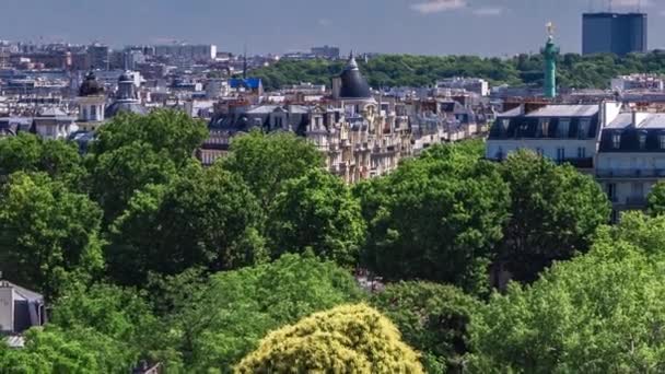 Paris Panorama Bastille Kolonu Yol Trafiği Ile Birlikte Zaman Ayarlı — Stok video