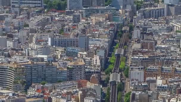 Widok Panoramę Paryża Linii Metra Pociągów Góry Timelapse Główne Zabytki — Wideo stockowe