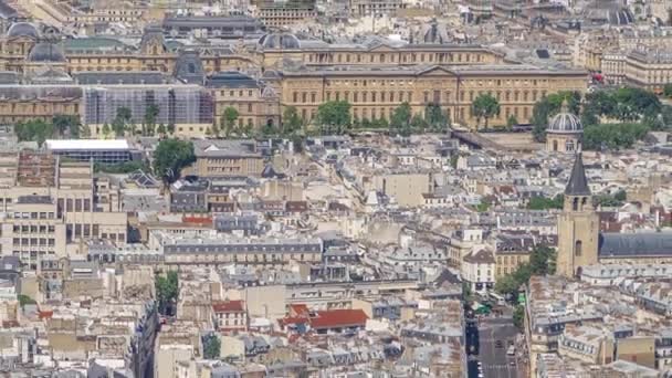 Widok Panoramę Paryża Ruchem Skrzyżowaniu Ulic Powyżej Timelapse Główne Zabytki — Wideo stockowe