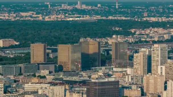 Widok Panoramę Paryża Biblioteką Narodową Francji Góry Timelapse Główne Zabytki — Wideo stockowe