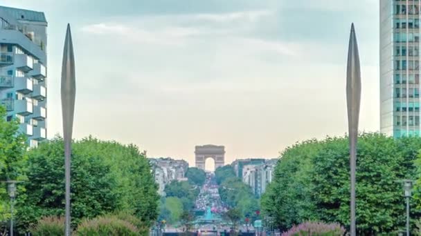 Небоскрёбы Defense Timelapse Современный Деловой Жилой Район Париже Франция Триумфальная — стоковое видео