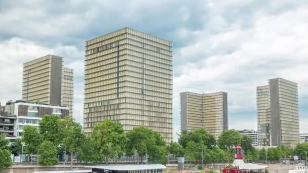 Національна Бібліотека Франції Timelapse Чиї Чотири Будівлі Вигляді Відкритих Книг — стокове відео